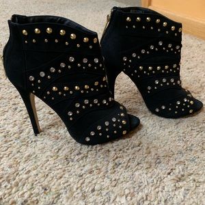 Bebe Rhine Stone Peep Toe Booties